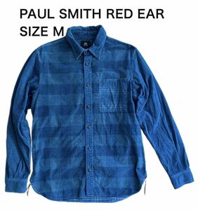 【送料無料】中古 PAUL SMITH RED EAR レッドイアー 長袖シャツ ボタンダウン ボーダー ブルー サイズM