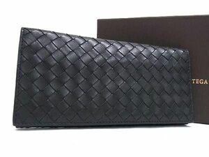 1円 ■美品■ BOTTEGA VENETA ボッテガヴェネタ イントレチャート レザー 二つ折り 長財布 ウォレット 札入れ メンズ ブラック系 FA1640