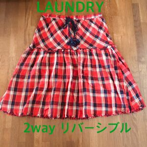 新品 LAUNDRY ランドリー 2way リバーシブル チェックスカート 赤 レッド ウエストゴム フレア 膝上 タータン ギンガム ウエスタン