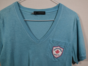 DSQUARED2 ディースクエアード　半袖Tシャツ　XSサイズ　ブルー Vネック　ポケット　ロゴ/406169152