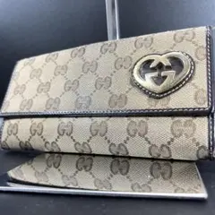 GUCCI　長財布　ラブリーハート　ロゴ　キャンバス　GG　ブラウン　金具