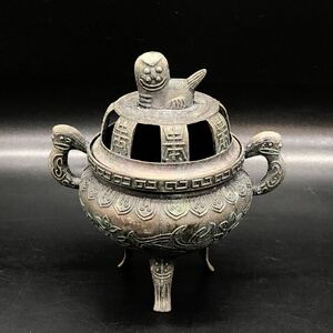中国美術　アンティーク 香炉 獅子 三足　骨董 古美術 ヴィンテージ　金属製　アンティーク　 Y10-3