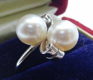 MIKIMOTO☆ミキモト 本真珠 指輪 11号 シルバー 8mm珠×2粒 パール 極美品☆御木本 Vintage Perl brooch☆Z0307760