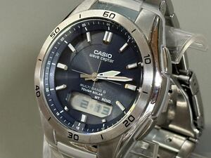 1円〜◆カシオ CASIO ウェーブセプター マルチバンド6 ソーラー電波時計 WVA-M640 ネイビー文字盤 メンズ腕時計 稼働品