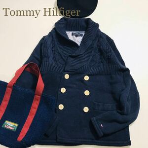 【Tommy Hilfiger】トミー ヒルフィガー ショールカラー ネイビー ケーブルニット カーディガン 紺 M