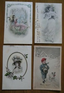 アンティーク　古いポストカード・絵葉書 　* ヴィエナ風イラスト画４枚/C * 1900~1915年