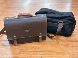 [岡山南高等学校]スクールバッグ レザー/ナイロン 2個セット 通学カバン 制服 中古品