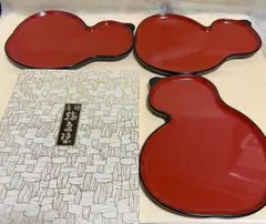 MC0237 輪島塗 ひょうたん型 菓子盆 小型懐石盆 3点セット 茶道具