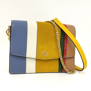 【中古】TORY BURCH チェーンショルダーバッグ 斜めがけ レザー PVCコーティング マルチカラー系