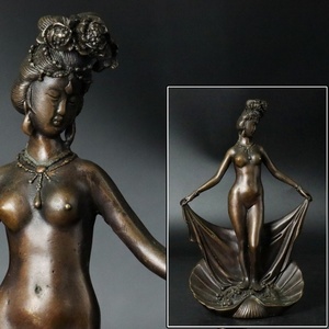 【宙】西洋美術 銅製 裸婦立像 高26.3cm 1423g 女神 アプロディーテ ヴィーナス ウェヌス アンティーク 置物 C4IS13.hq.2.2.B