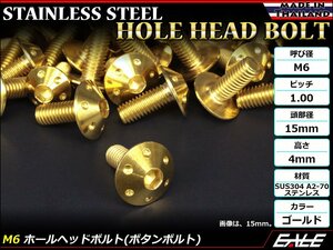 M6×12mm P1.0 ホールヘッドボルト ゴールド ボタンボルト ステンレス削り出し カウルやパネル スクリーン などの外装品に TR0065