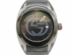 1円◆稼働◆ グッチ 137.1 ブラック クオーツ メンズ 腕時計 N763
