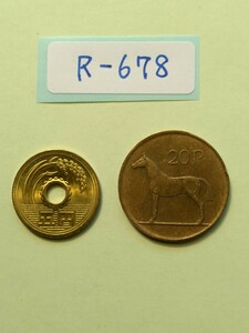 外国コイン　アイルランド　(Rー６７８)　２０ペンス硬貨　１９８６年　動物　馬