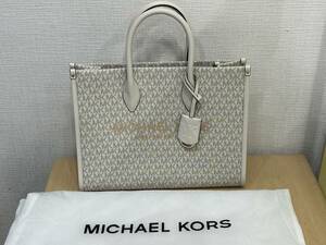 【23438】美品 MICHAEL KORS マイケルコース ハンドバッグ トートバッグ MKシグネチャー PVC×レザー ホワイト系 白 