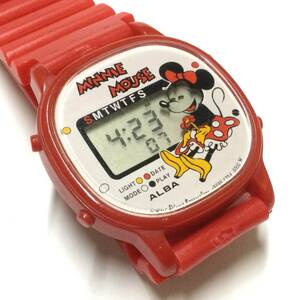 【激レア！レトロ、電池＆ベルト交換済み】セイコー アルバ SEIKO ALBA ディズニー ミニーマウス デジタル腕時計