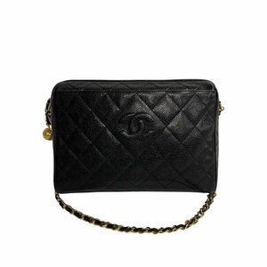 極 美品 カード シール有 3番台 CHANEL シャネル マトラッセ ココマーク マットキャビアスキン チェーン ショルダーバッグ ブラック 33208