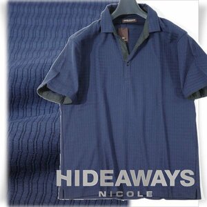 新品1円～★HIDEAWAYS NICOLE ハイダウェイ ニコル メンズ 半袖スキッパーポロシャツ 52 3L 大きいサイズ ネイビー 紺 キング◆1416◆