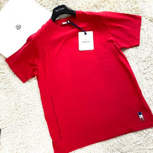 未使用級コラボMONCLER×FRAGMENT HIROSHI FUJIWARA半袖Tシャツ認証済み確実正規品バッグプリントロゴ赤レッドM~Sフラグメントモンクレール
