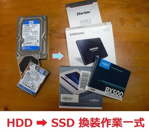 ハードディスク HDD を 500GB SSD (Crucial MX500 SATA 2.5インチ) に 換装作業一式 Windows/MacBook お返しの送料無料 ⑦