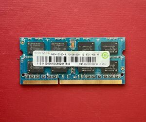 ＜RAMAXEL製 4GB＞ ノートPC用メモリ PC3-10600S(DDR3-1333) 204Pin 型番:RMT3020EC58E9F-1333