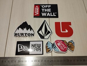 スノーボード　ステッカー　6枚セット　バートン　burton volcom VANS newera DCshoe ボルコム　ニューエラ　スケートボード　スノボ