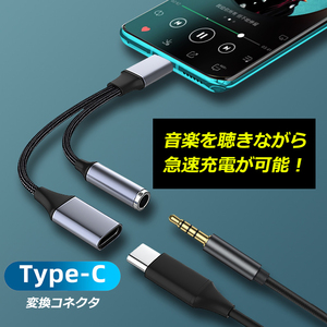 USB Type C - 3.5mm イヤホン 充電器アダプター 2-in-1 USB C - オーディオジャック 高速充電 急速充電