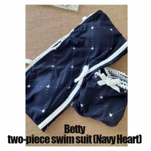 Betty two-piece swimsuit (navy heart) Ronnie Beachtown ベティ 2ピース 水着 VINTAGE STYLE ローニービーチタウン Sサイズ