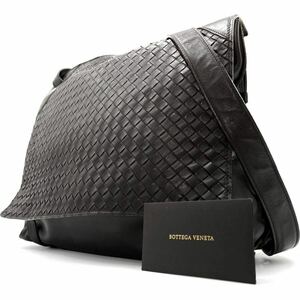 1円《 真贋済・美品 》BOTTEGA VENETA ボッテガヴェネタ イントレチャート ショルダーバッグ メンズ ビジネス レザー ブラウン 茶 斜め掛け