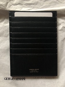 新品 GIORGIO ARMANI ジョルジオアルマーニ CALF LEATHER牛革 カードパスポートホルダー財布 CARD PASSPORT HOLDER WALLET BLACKブラック