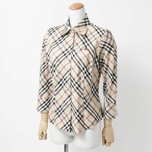 GP5100▲BURBERRY LONDON/バーバリー コットン 7分袖 長袖シャツ/ブラウス ノバチェック ベージ系 サイズ38