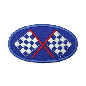 アイロンワッペン チェッカーフラッグ モータースポーツ レース ブルー 簡単貼り付け アップリケ 刺繍 裁縫