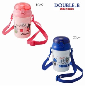 即決です！【ミキハウス】ダブルＢ新品未使用♪mikihouse DOUBLE_B コミック風ストローホッパー 水筒 お弁当 遠足 日本製 カラー：ブルー