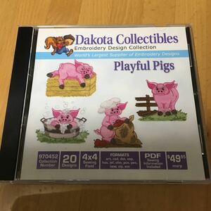 CD-ROM刺繍データ　Playful Pigs 陽気なブタさん刺繍模様のデーター（刺しゅうカード刺繍カードではありません）