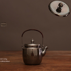 古銀 茶壺 「純銀製鎚目紋提梁壺」 銀瓶 煎茶 湯沸 急須 茶道具 南鐐 金工 茶器 時代物 銀純度99.9% LT-07390