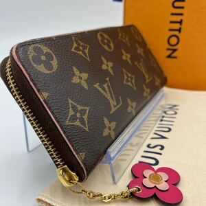 《鑑定済》LOUIS VUITTON ルイヴィトン モノグラム ポルトフォイユ クレマンス 長財布 フラワーチャーム ジッピーウォレット ピンク