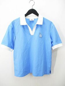 MLB KOREA ジェニュイン マーチャンダイズ GENUINE MERCHANDISE スポーツウェア 半袖 ポロシャツ XS 青系 ブルー 刺繍 レディース