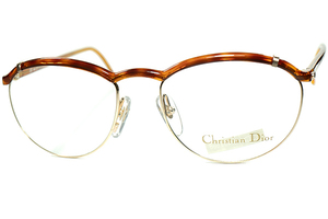 モダンFRENCHハイクラシック1980sデッドストック AUSTRIA製 CHRISTIAN DIOR ディオール PANTO STYLE ブロータイプ 眼鏡 AMBERx GOLD a8053