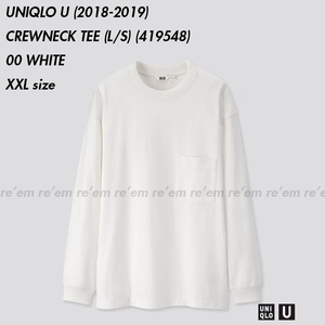 国内正規品★UNIQLO U 稀少 廃盤 初期 2018 19 SS クルーネックT 長袖 00 WHITE XXL サイズ ホワイト 白 ロンT ロング Tシャツ 限定サイズ