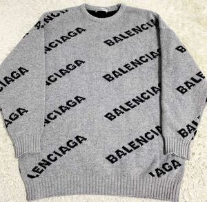 BALENCIAGA バレンシアガ セーター ニット グレー クルーネック ロゴ 圧巻のデザイン サイズM 美品　1円