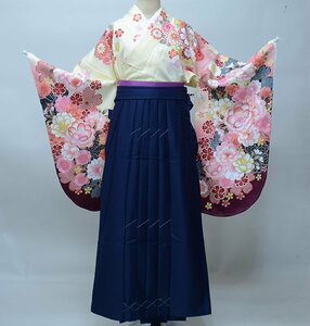 二尺袖 着物 袴フルセット ジュニア用へ直し 135cm～150cm From KYOTO アイボリー 袴変更可能 卒業式 新品（株）安田屋 NO39606-2