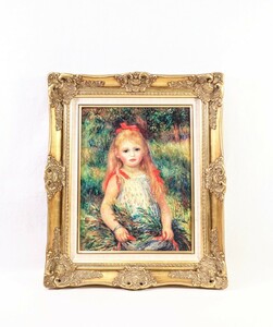オーギュスト・ルノワール 複製「麦束を持つ少女」画寸 F6 晩年初期作 田園地帯の中で刈り取った草の束を抱える幼い少女 溢れる色彩感 8218