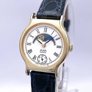 SEIKO セイコー ALBA アルバ V256-0020 腕時計 ウォッチ クォーツ quartz スモセコ ムーンフェイズ 金 ゴールド P286