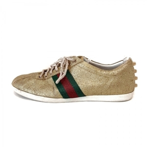 グッチ GUCCI スニーカー 9 G 419712 - 化学繊維 ゴールド×グリーン×レッド ラメ 靴