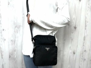 極美品 PRADA プラダ テスート ショルダーバッグ バッグ ナイロン×レザー 黒 メンズ 70350