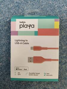 ★★Playa by BELKIN ライトニングケーブル 3M Lightning to USB-A Cable 高耐久 MFi認証 コーラルピンク★★
