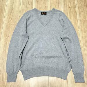 ★カシミア100%★高級 DF Cashmere カシミヤ 長袖 ニット セーター グレー サイズ44 メンズ R-5235