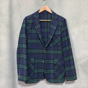 BEAMS+ PLUS ビームスプラス シャツ生地 コットンポリ フランネル アンコン テーラードジャケット size.S グリーンチェック パッチポケット