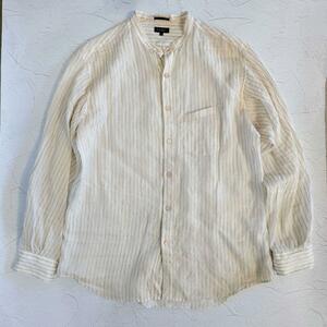 ポールスミス　paulsmith collection　リネン麻100％ ノーカラーシャツ スタンドカラーストライプシャツ　XL