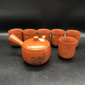 茶器セット 急須 1個　常滑焼 富仙作　湯呑み6個　朱泥 茶器　茶道具　煎茶道具 食器　W7-1