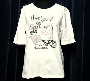 T【アンフレール　DONNEZ-MOi】オフホワイト系にリップ.リング.文字柄プリント・半袖・Tシャツ・M~Lサイズ! 